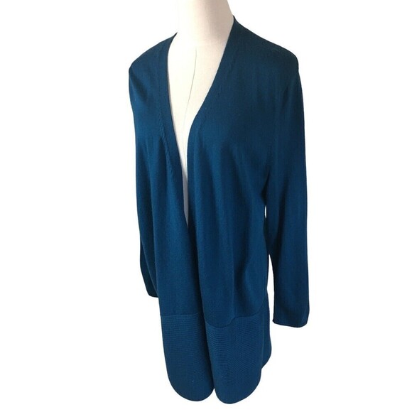 Talbots Extra Large Petite XLP Pure Merino Wool Long Cardigan Teal Open Front - Picture 3 of 6